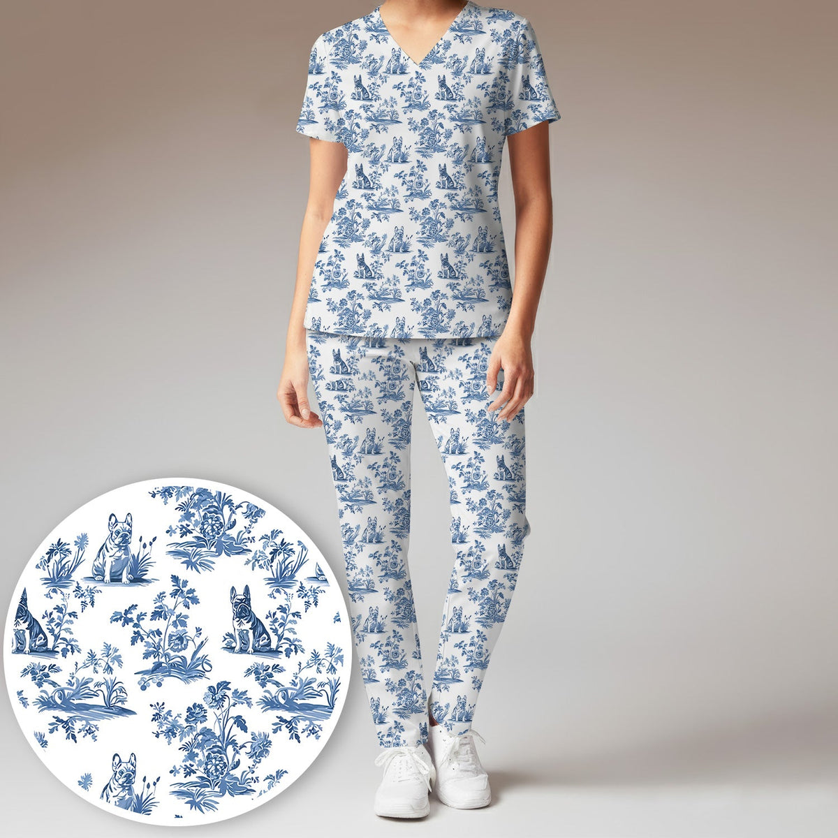 German Shepherd Toile De Jouy Nurse Scrub Set