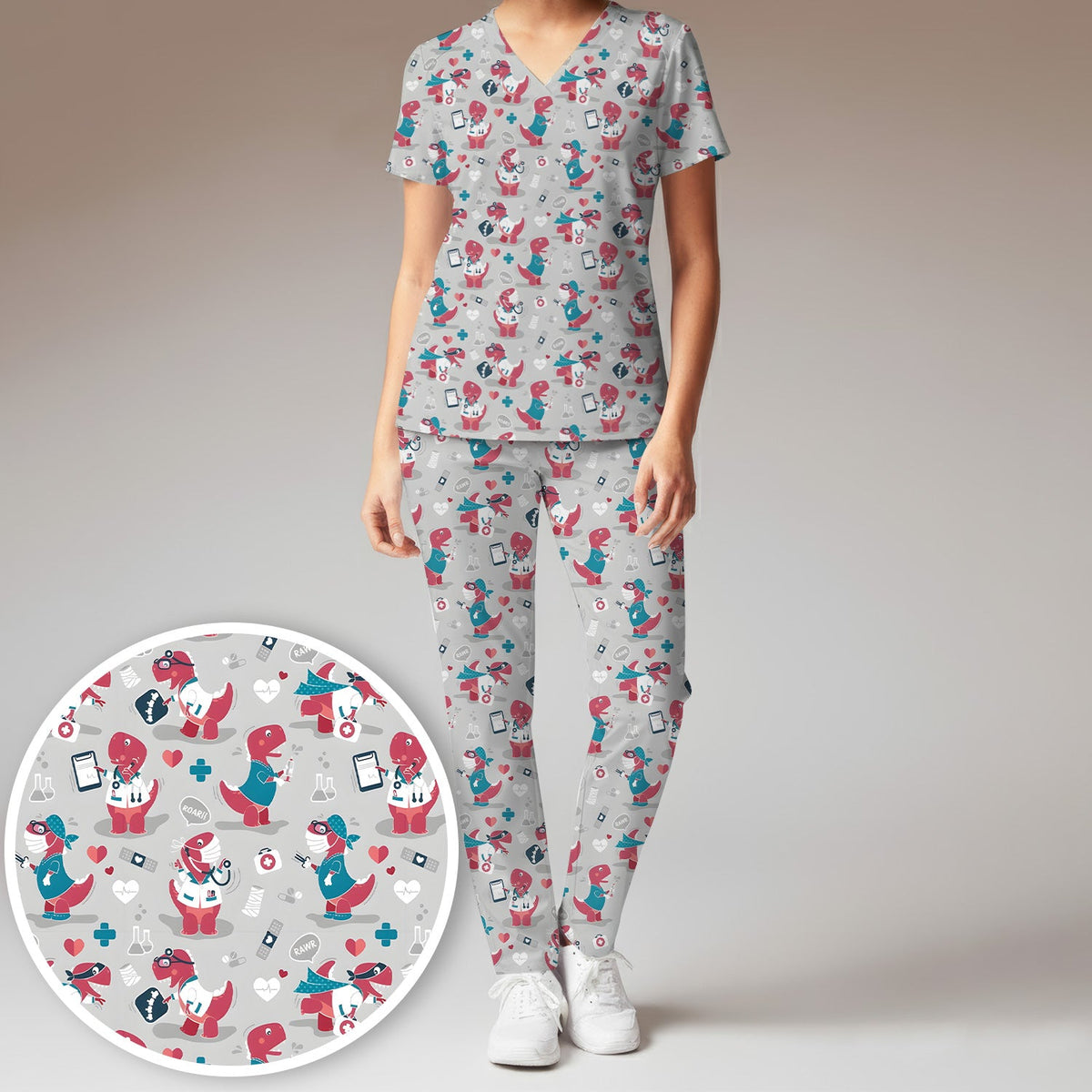 Dinosaur Doctor Nurse Scrub Top