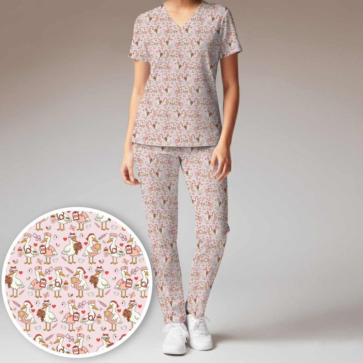 Valentine Goose Nurse Scrub Set