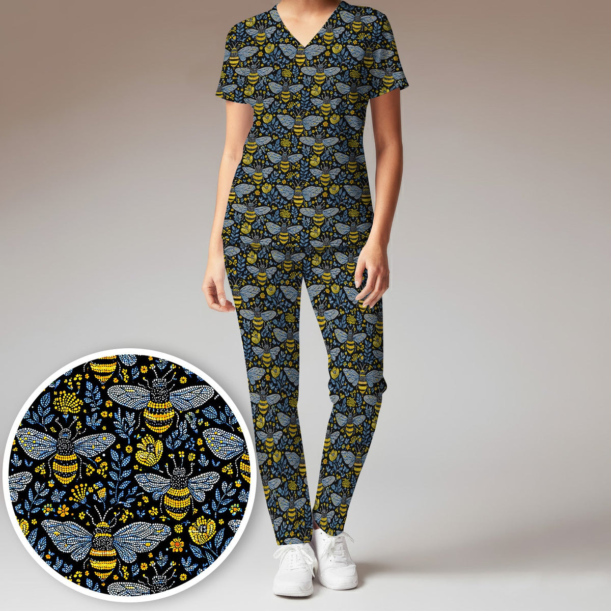 Honey Bee Wildflower Garden Nurse Scrub Set