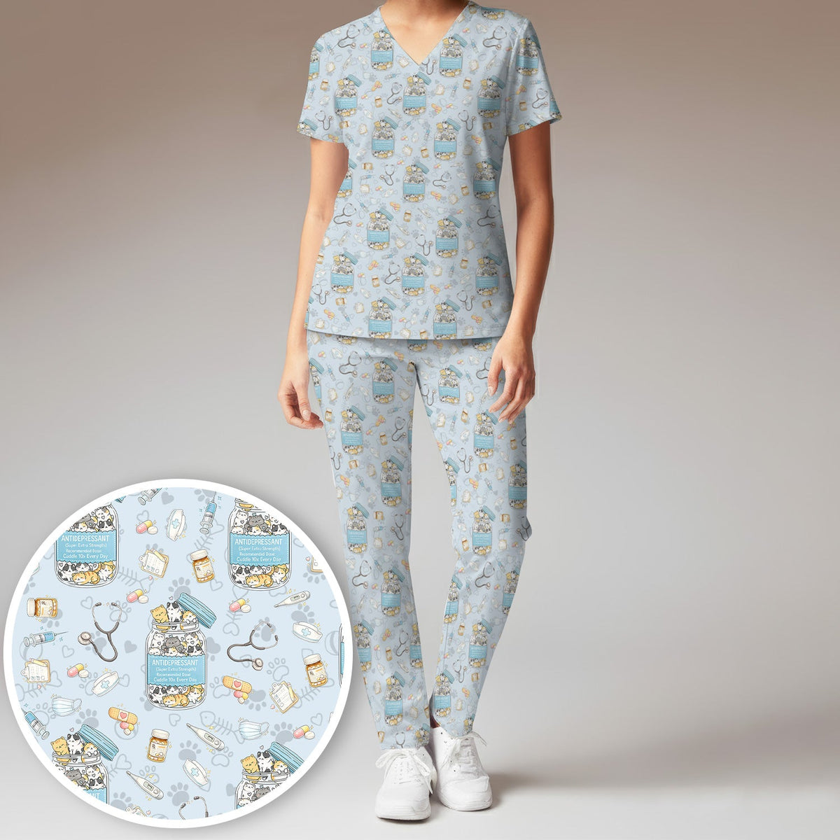 Antidepressant Cat Jar Nurse Scrub Set