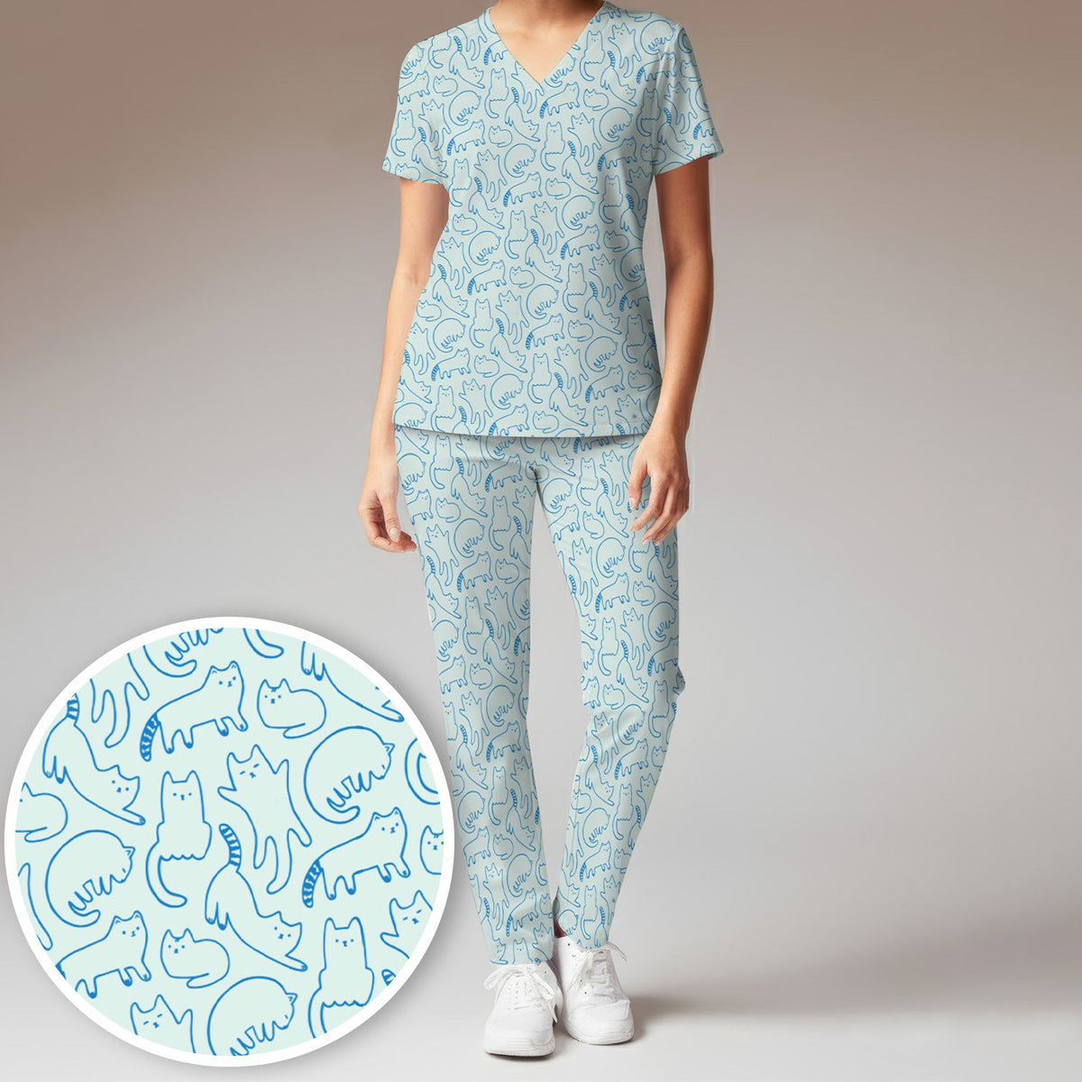 Artistic Cat Nurse Scrub Set