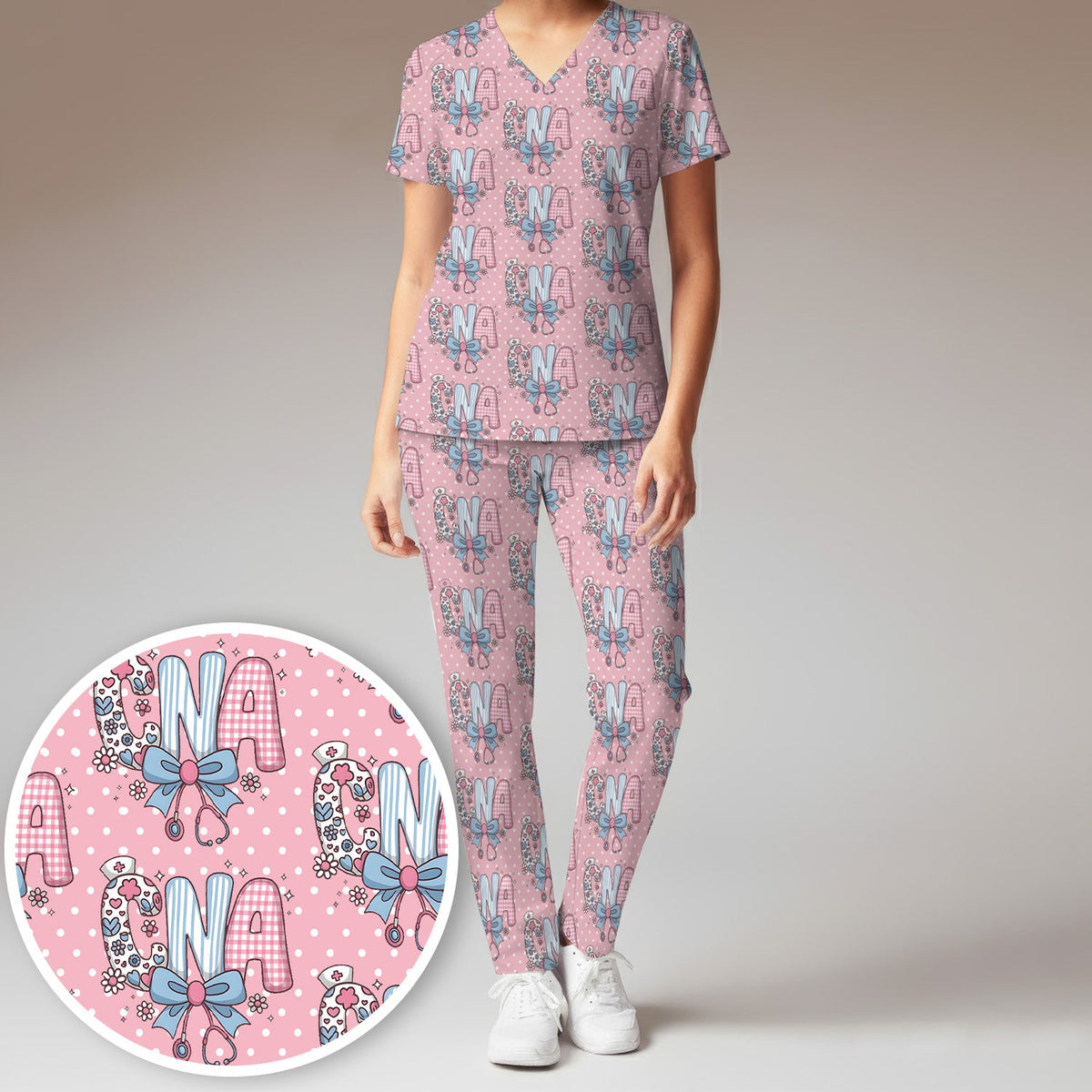 Floral Bow Nurse Scrub Set