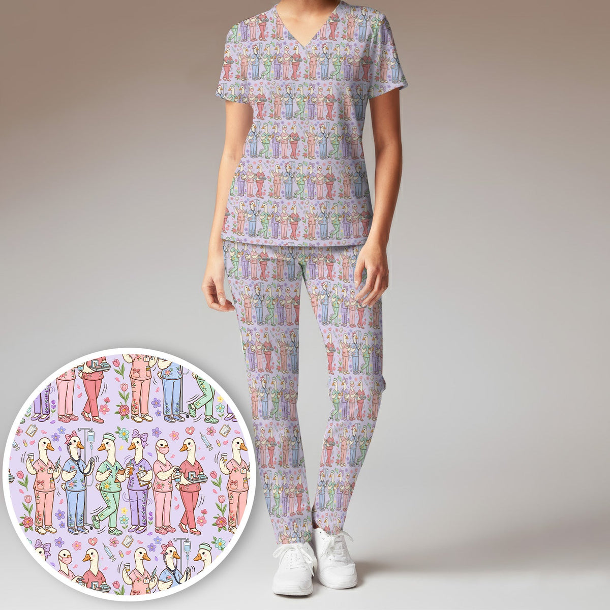 Goose Characters Floral Nurse Scrub Set