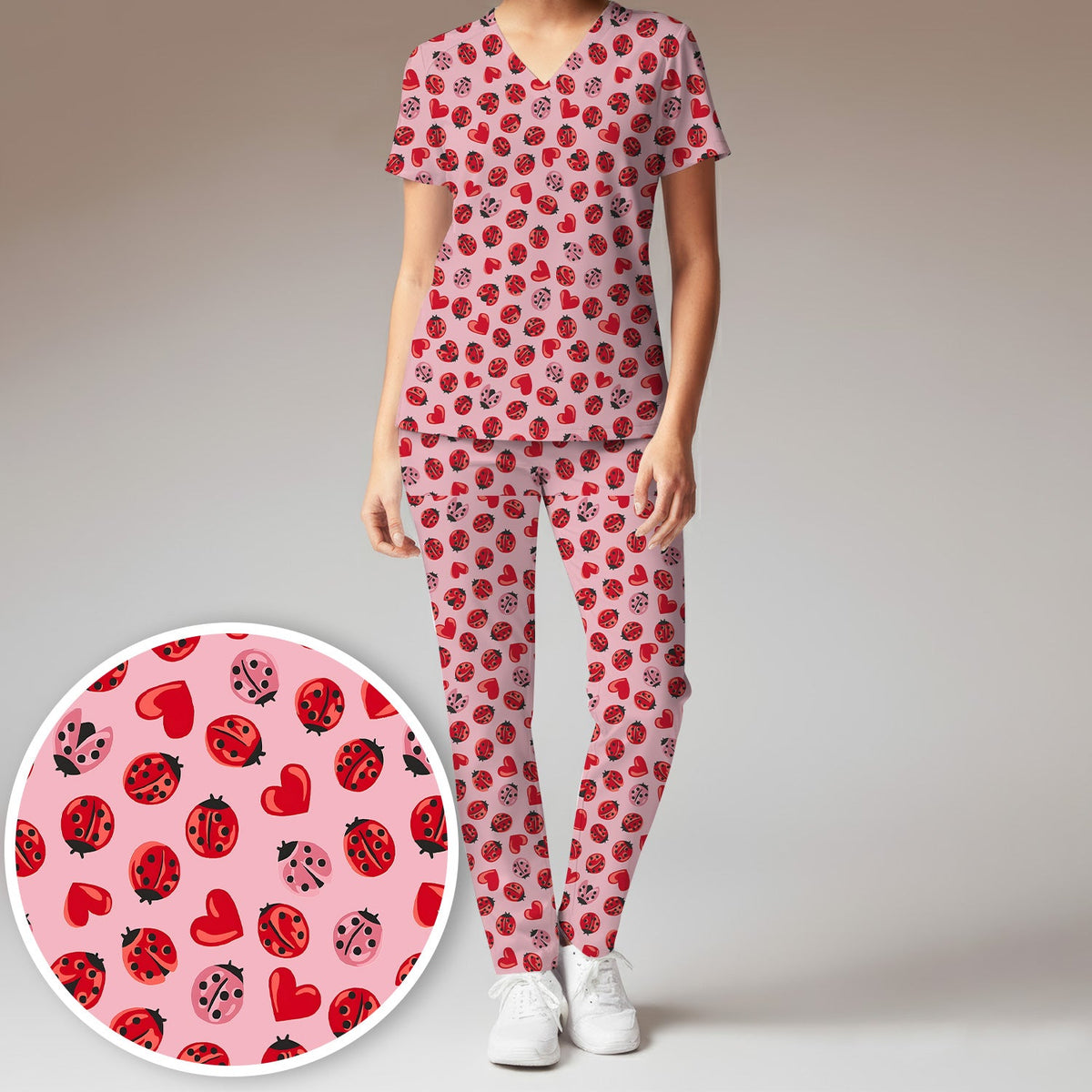 Ladybug Red Heart Nurse Scrub Set