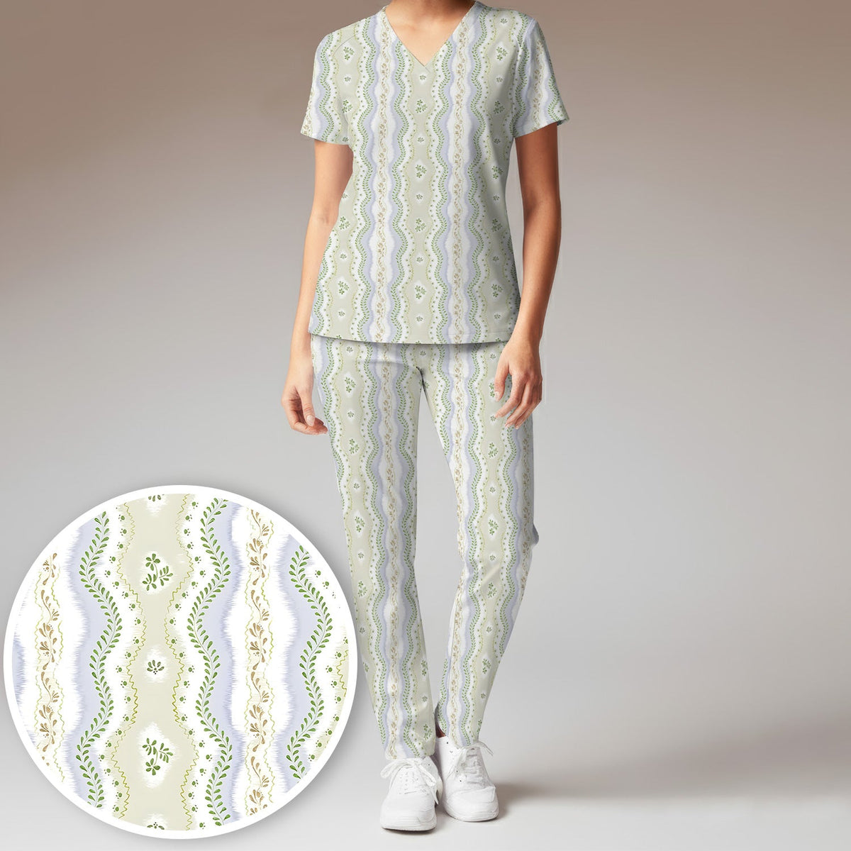 Wavy Stripe Botanical Nurse Scrub Set