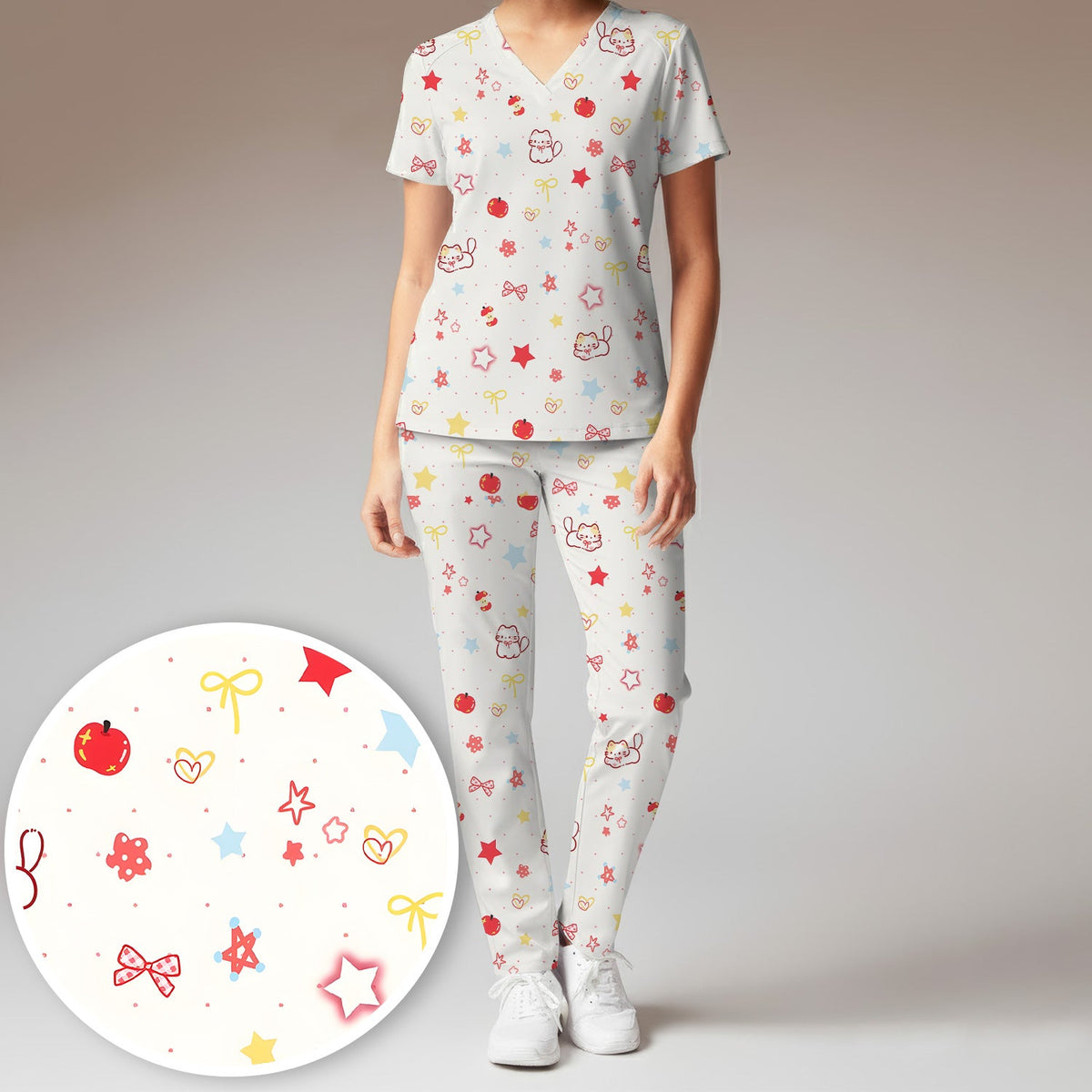 Kawaii Cat Bow Star Nurse Scrub Set