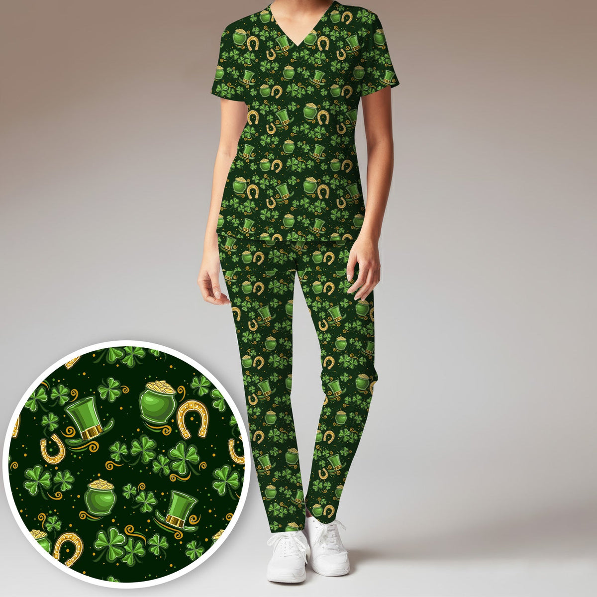 St Patrick Shamrock Nurse Scrub Set