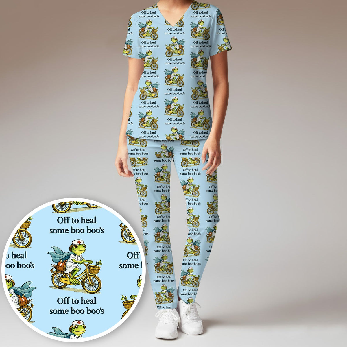 Frog Cycling Nurse Scrub Set