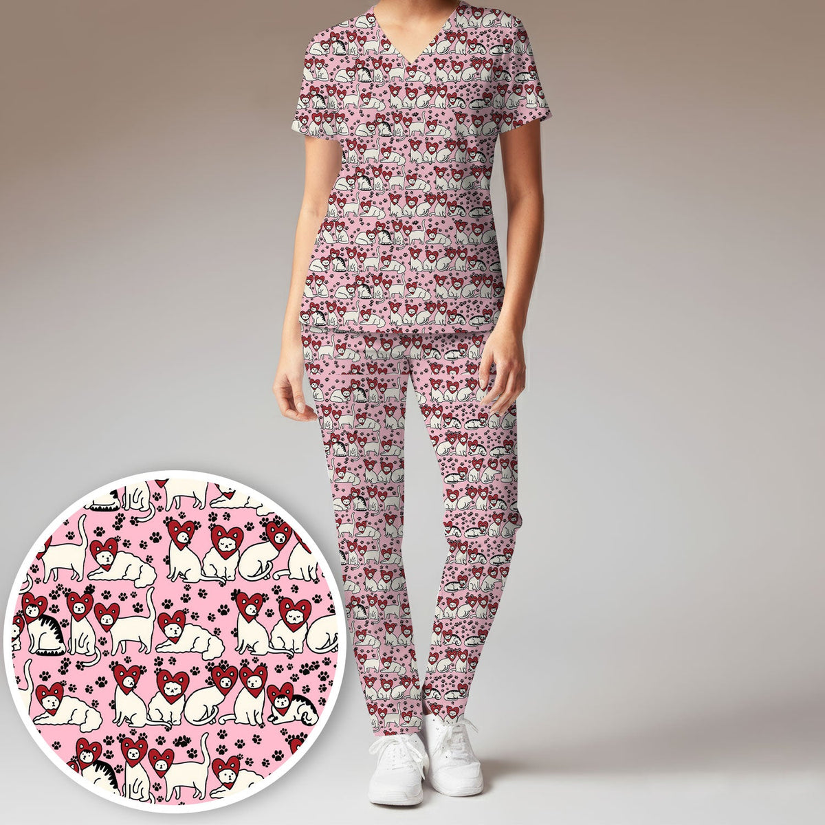 Cat Heart Nurse Scrub Set