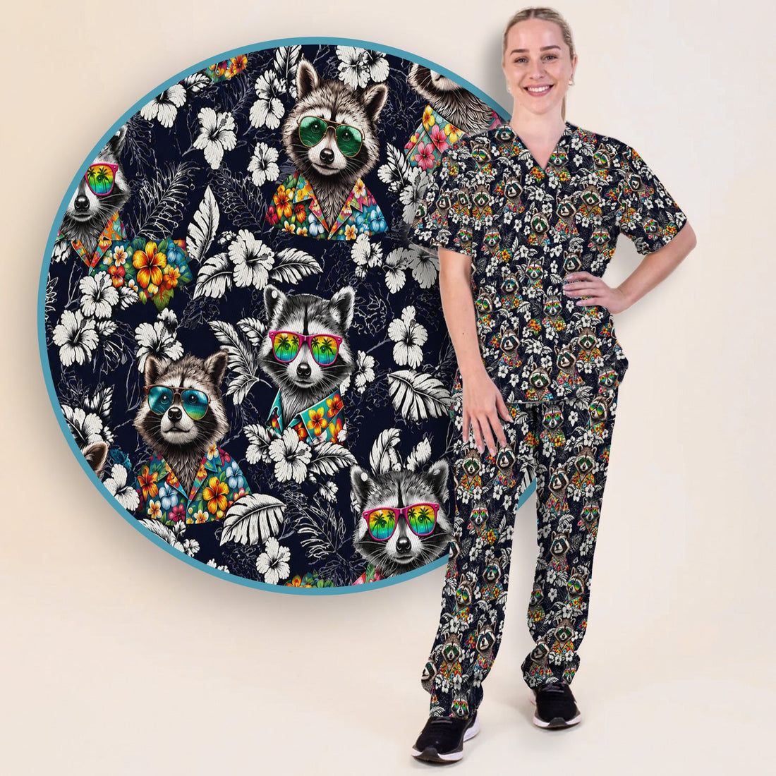 Tropical Raccoon Floral Nurse Scrub Set