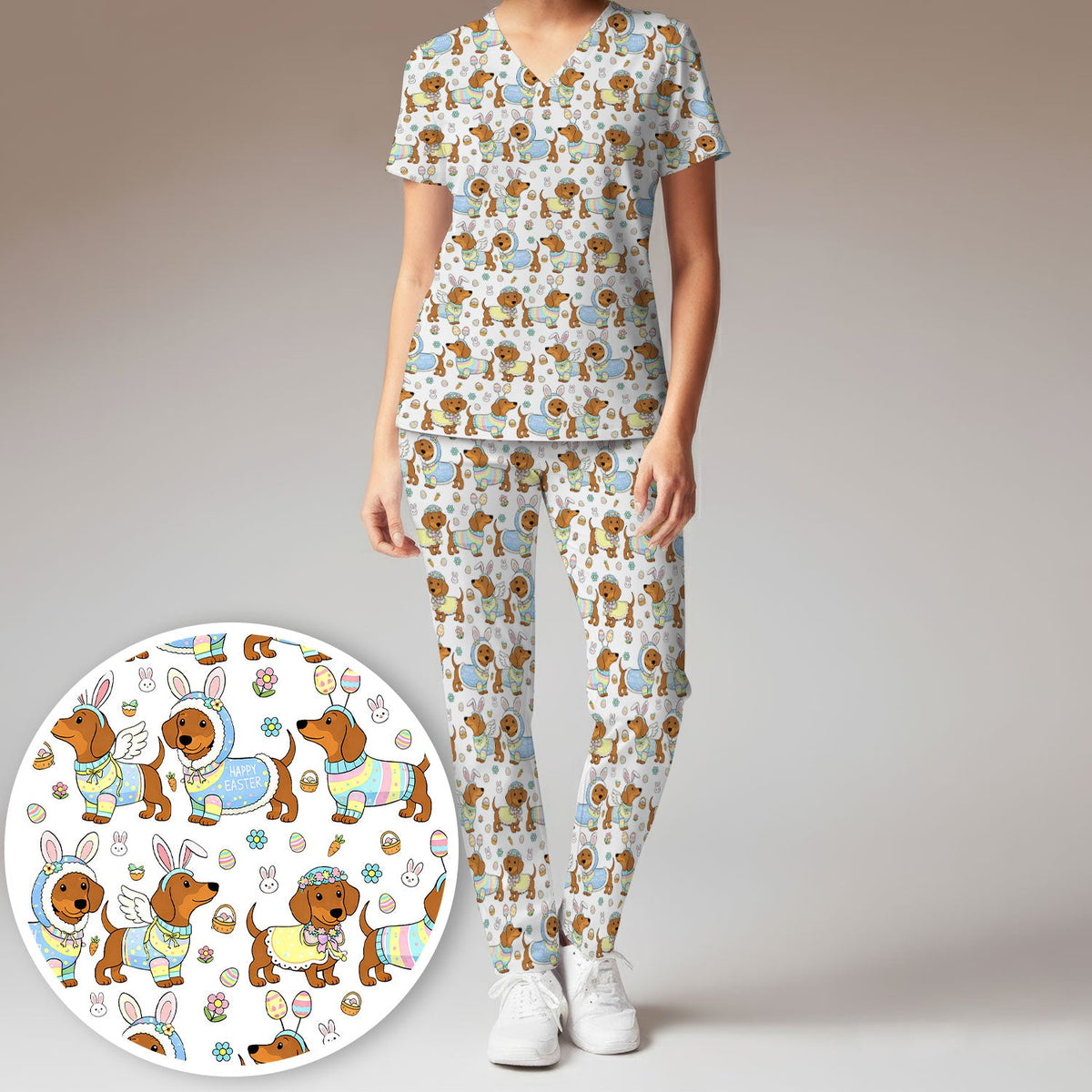 Dachshund Bunny Nurse Scrub Set - Easter Gift