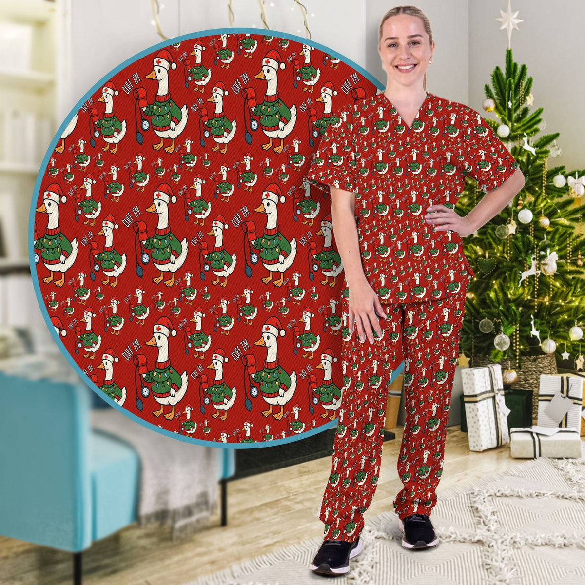 Christmas Duck Nurse Scrub Set