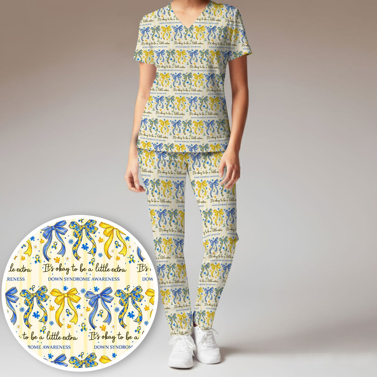 Down Syndrome Awareness Ribbon Nurse Scrub Set