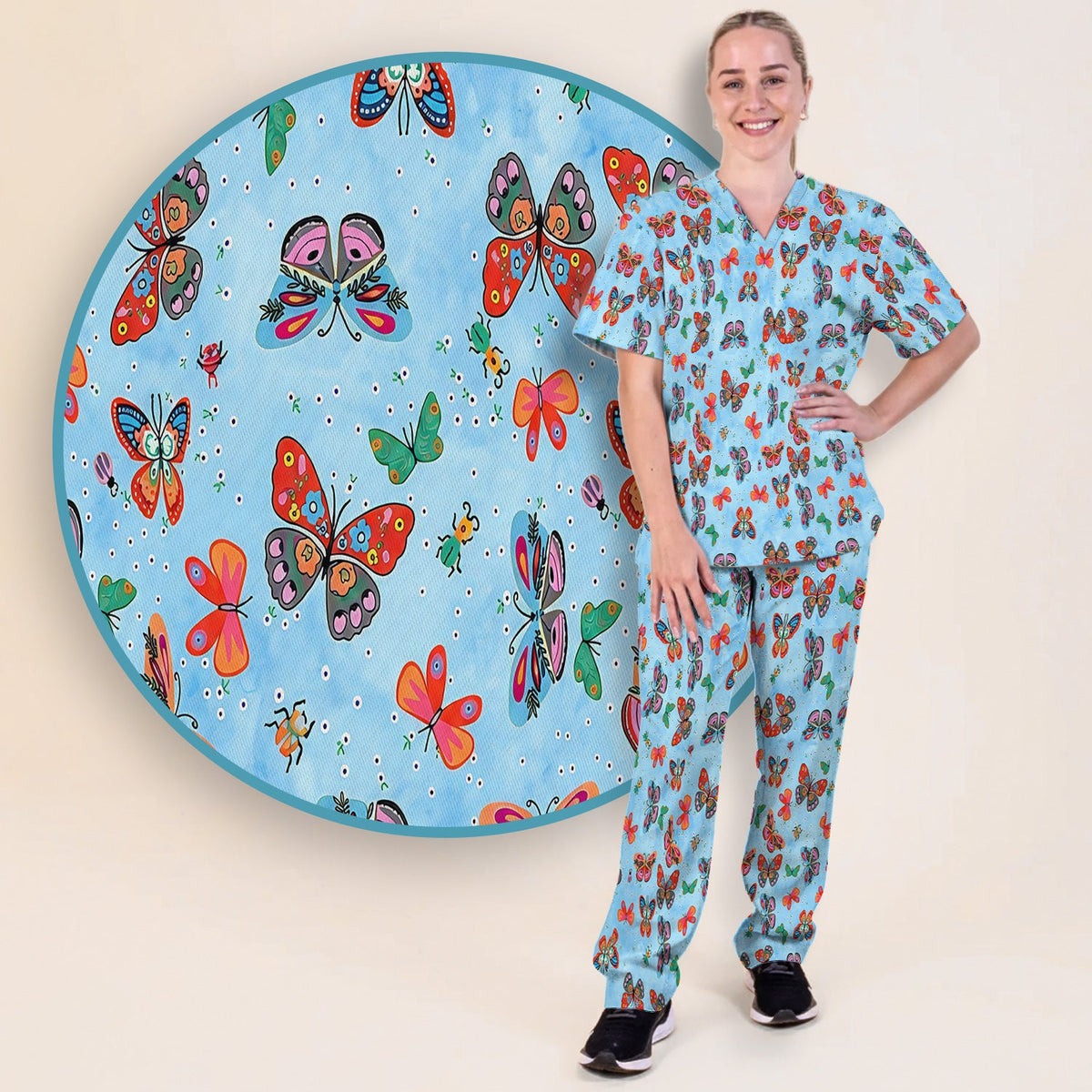 Colorful Butterfly Garden Nurse Scrub Set