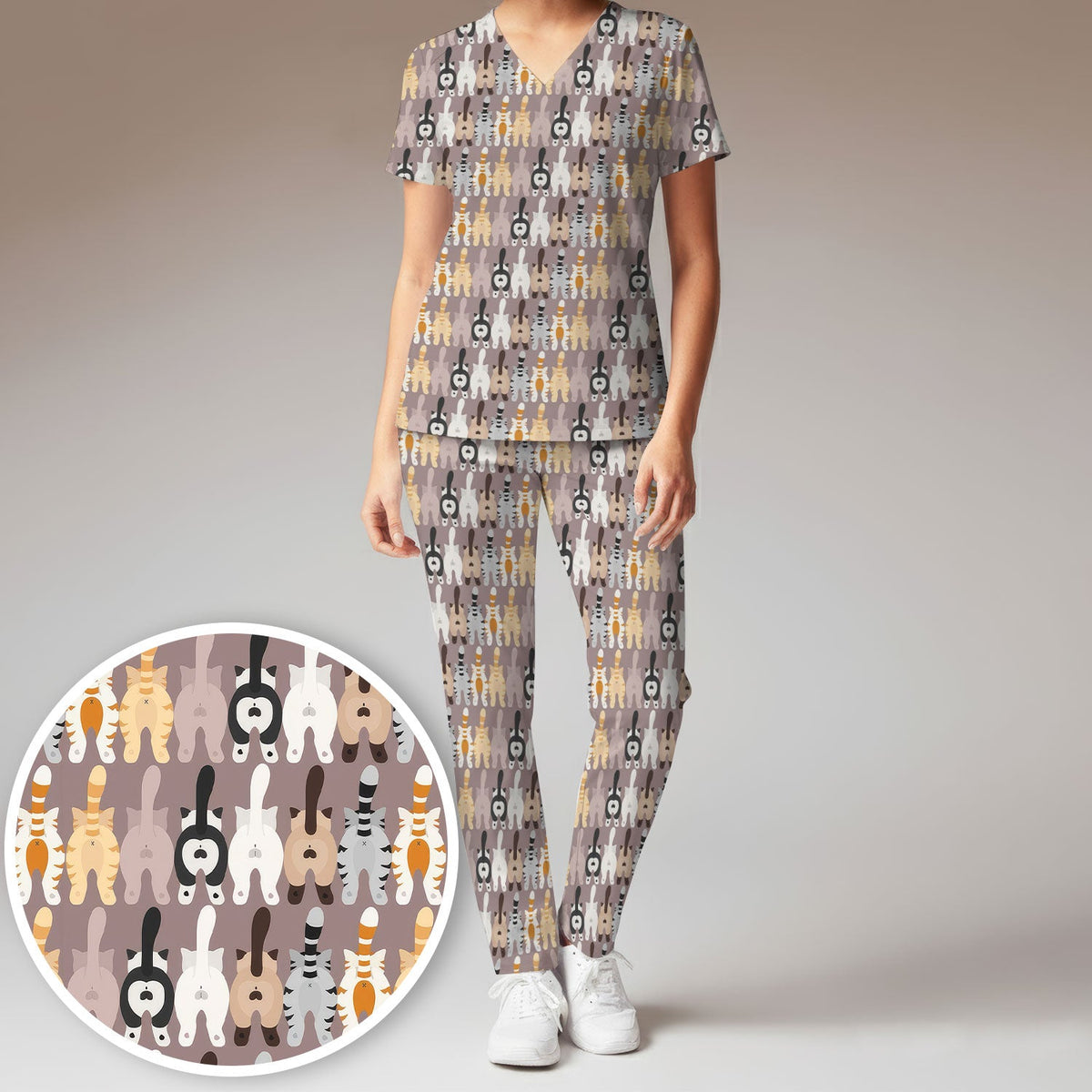 Funny Cat Butt Nurse Scrub Set