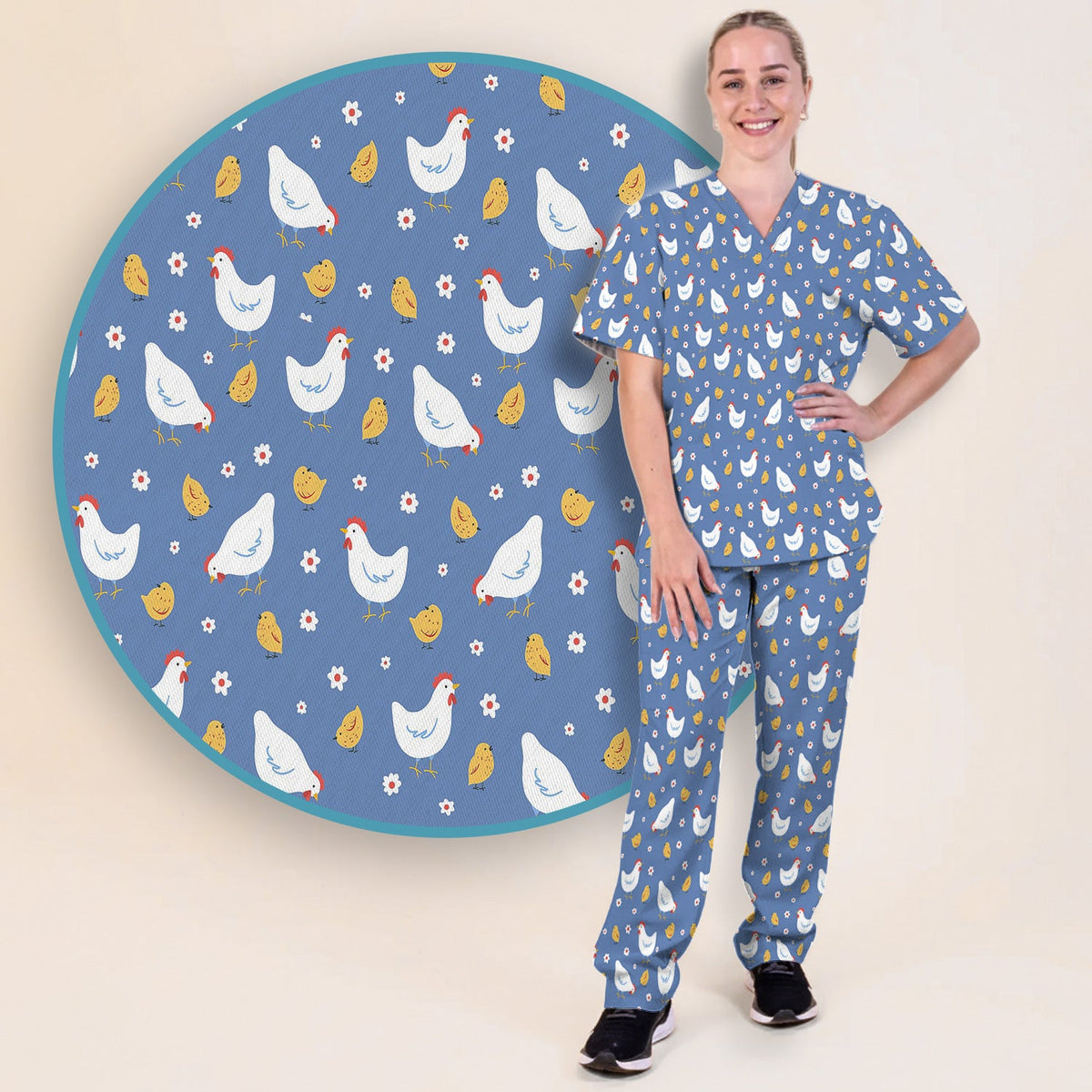 Chicken And Cute Chicks Nurse Scrub Set