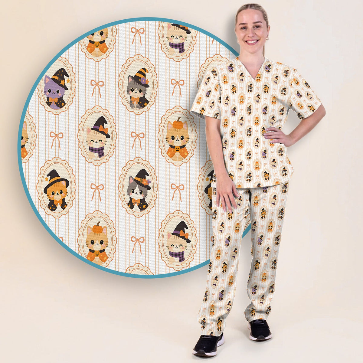 Halloween Cat Stripe Nurse Scrub Set