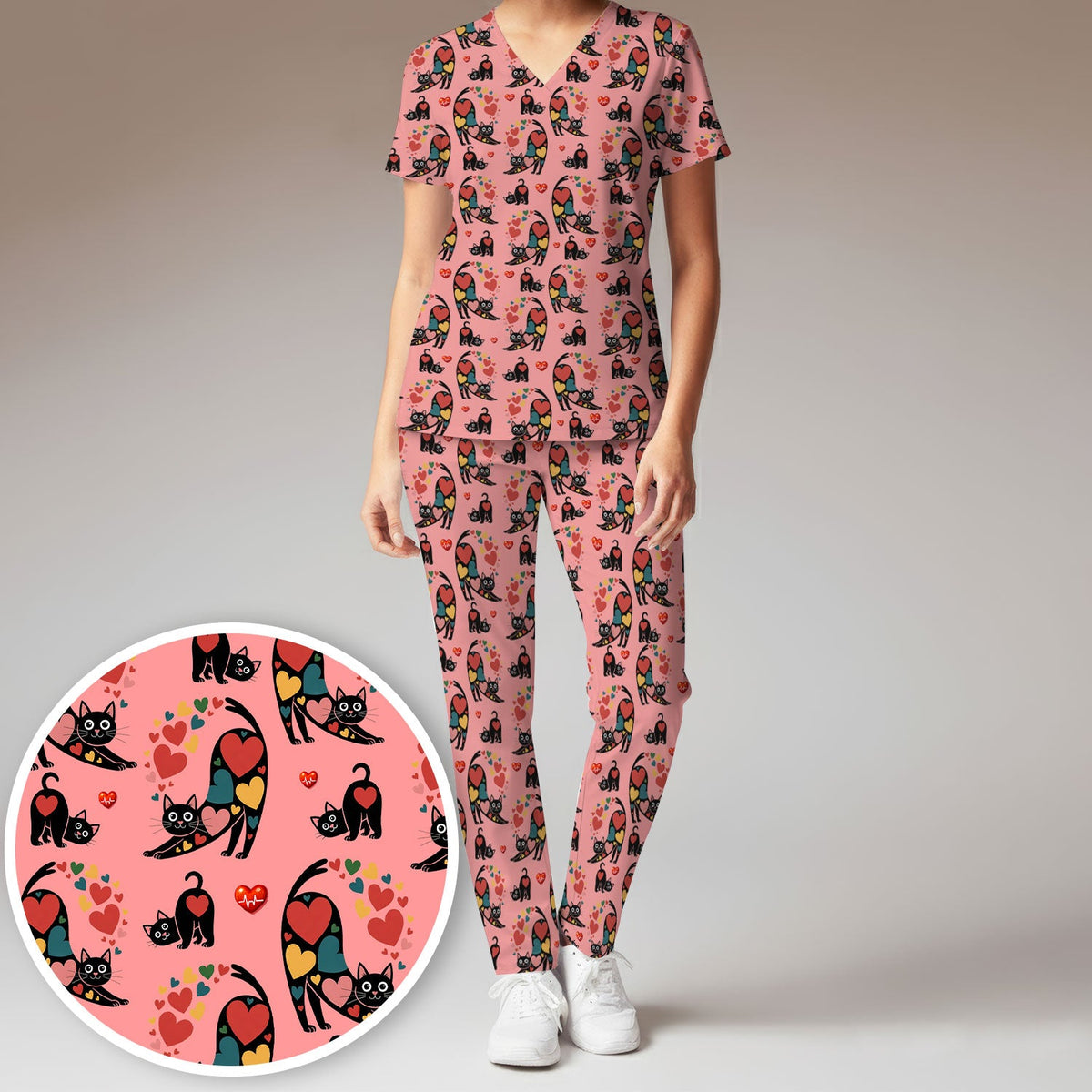 Cat Valentine Heart Nurse Scrub Set