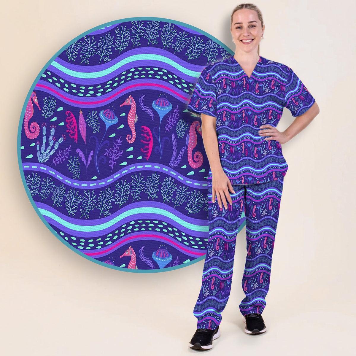 Purple Seahorse Ocean Nurse Scrub Set