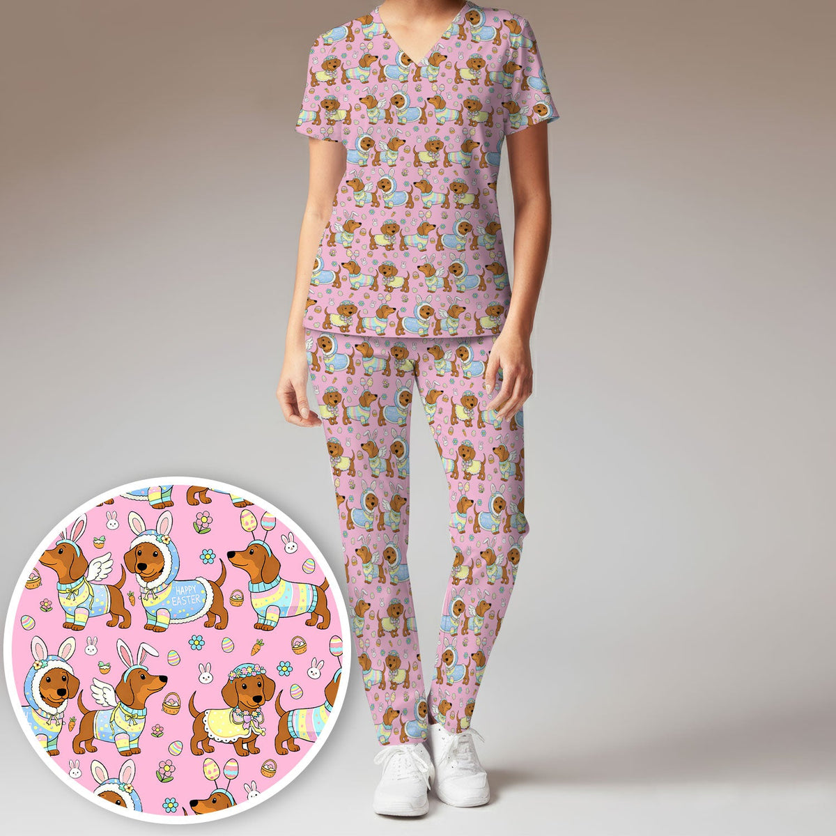 Dachshund Bunny Nurse Scrub Set - Easter Gift