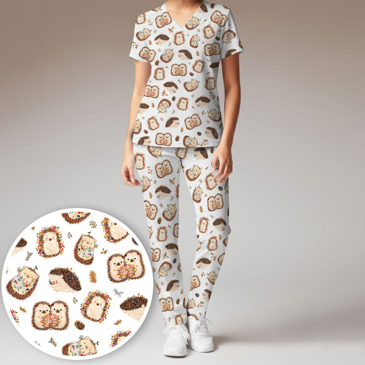 Hedgehog Floral Nurse Scrub Set