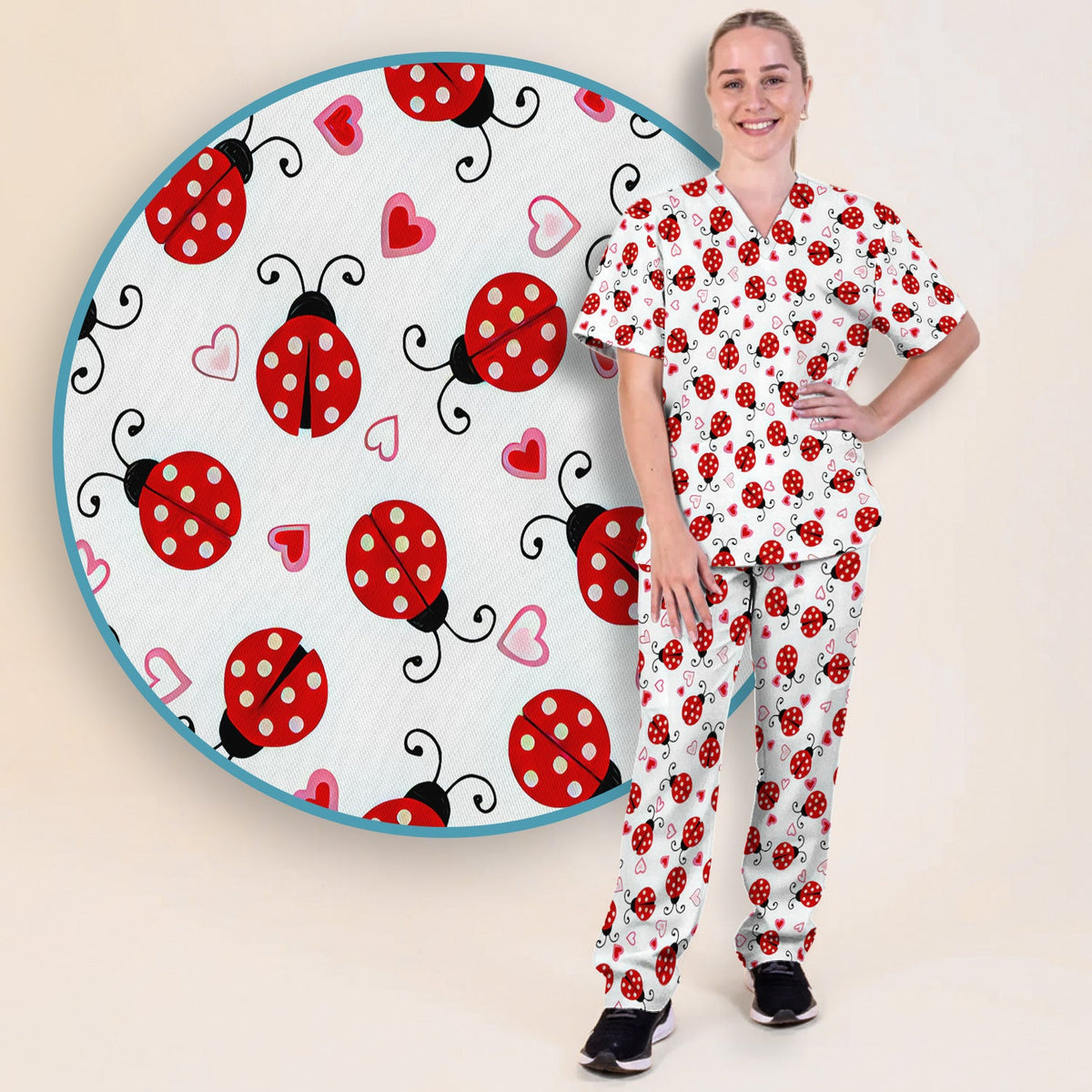 Ladybug Heart Love Nurse Scrub Set