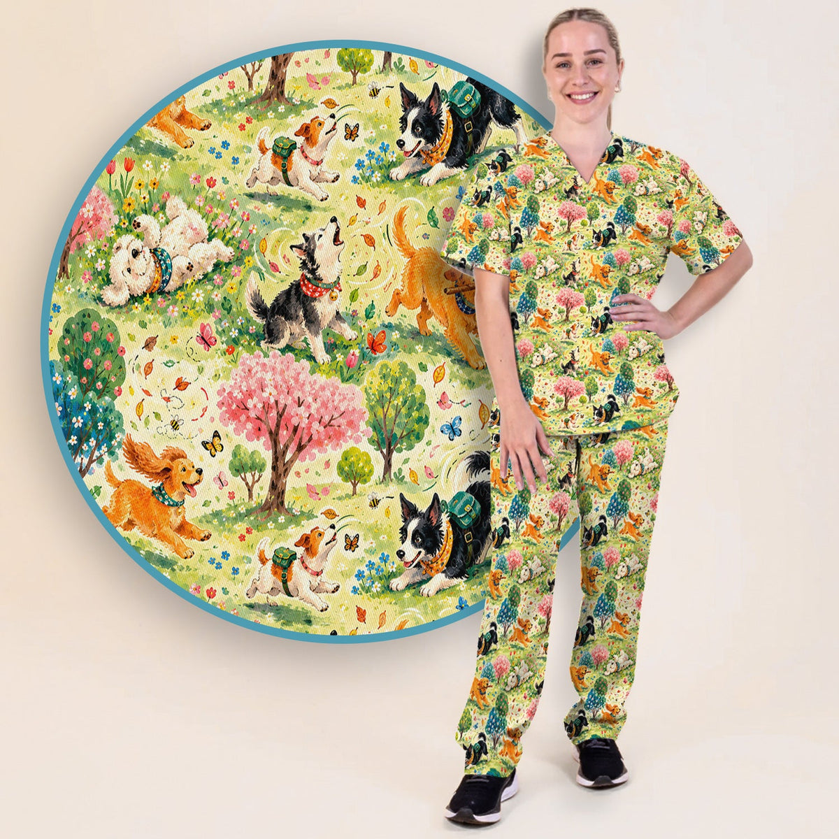 Spring Garden Dogs Nurse Scrub Set