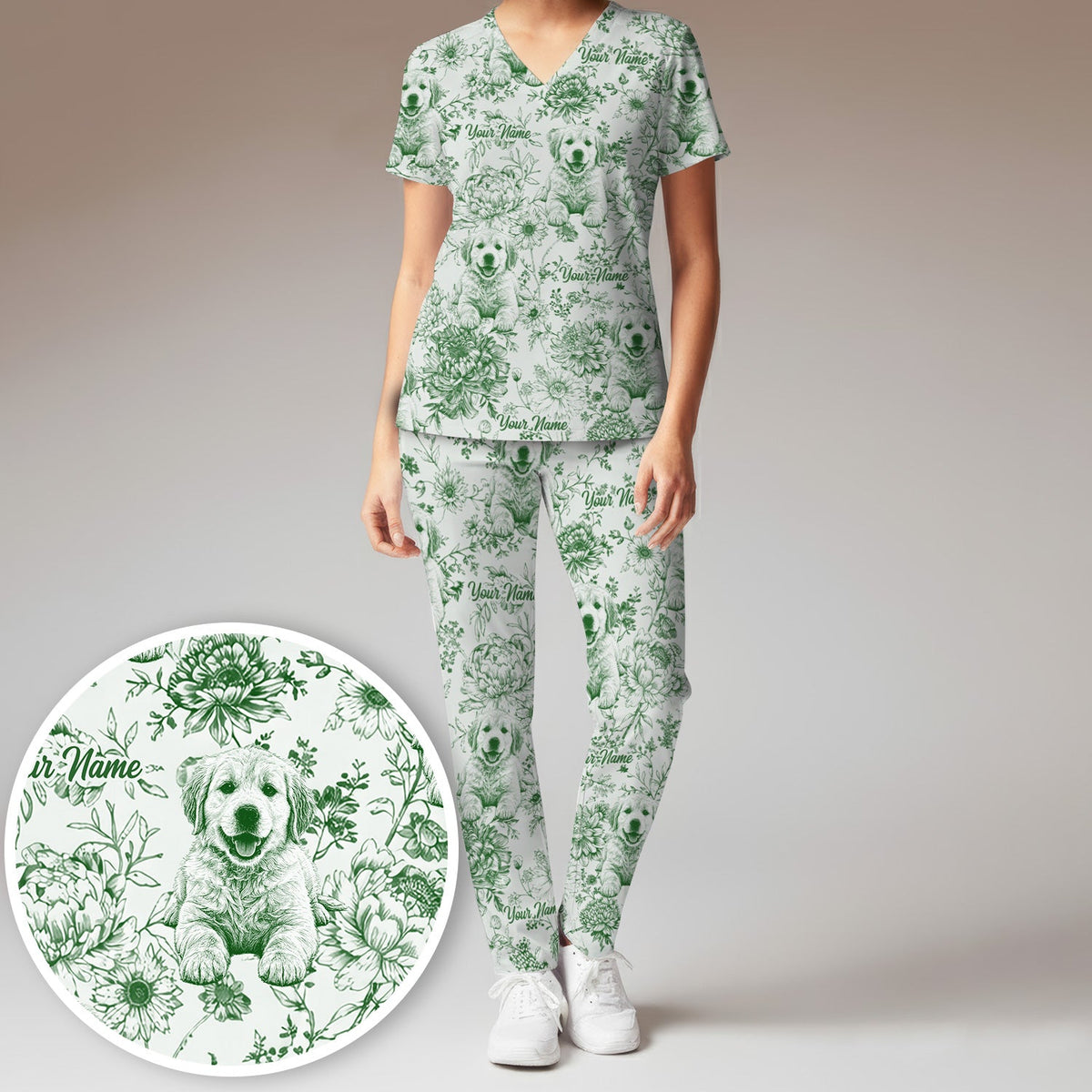 Personalized Pet Photo Floral Nurse Scrub Set