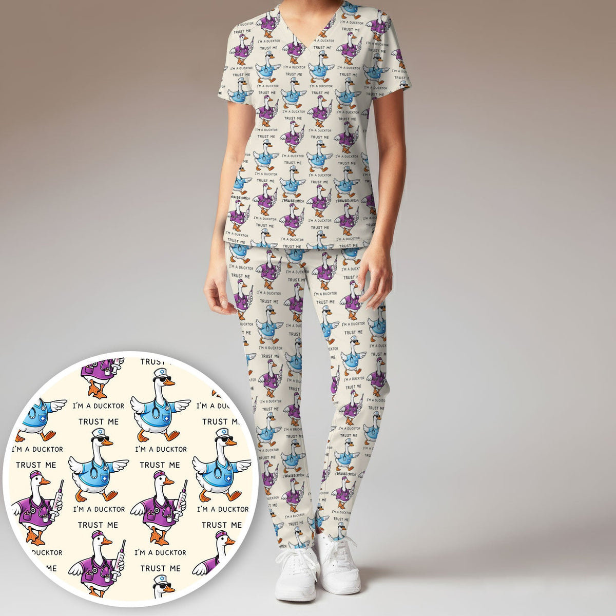 Duck Cartoon Nurse Scrub Set