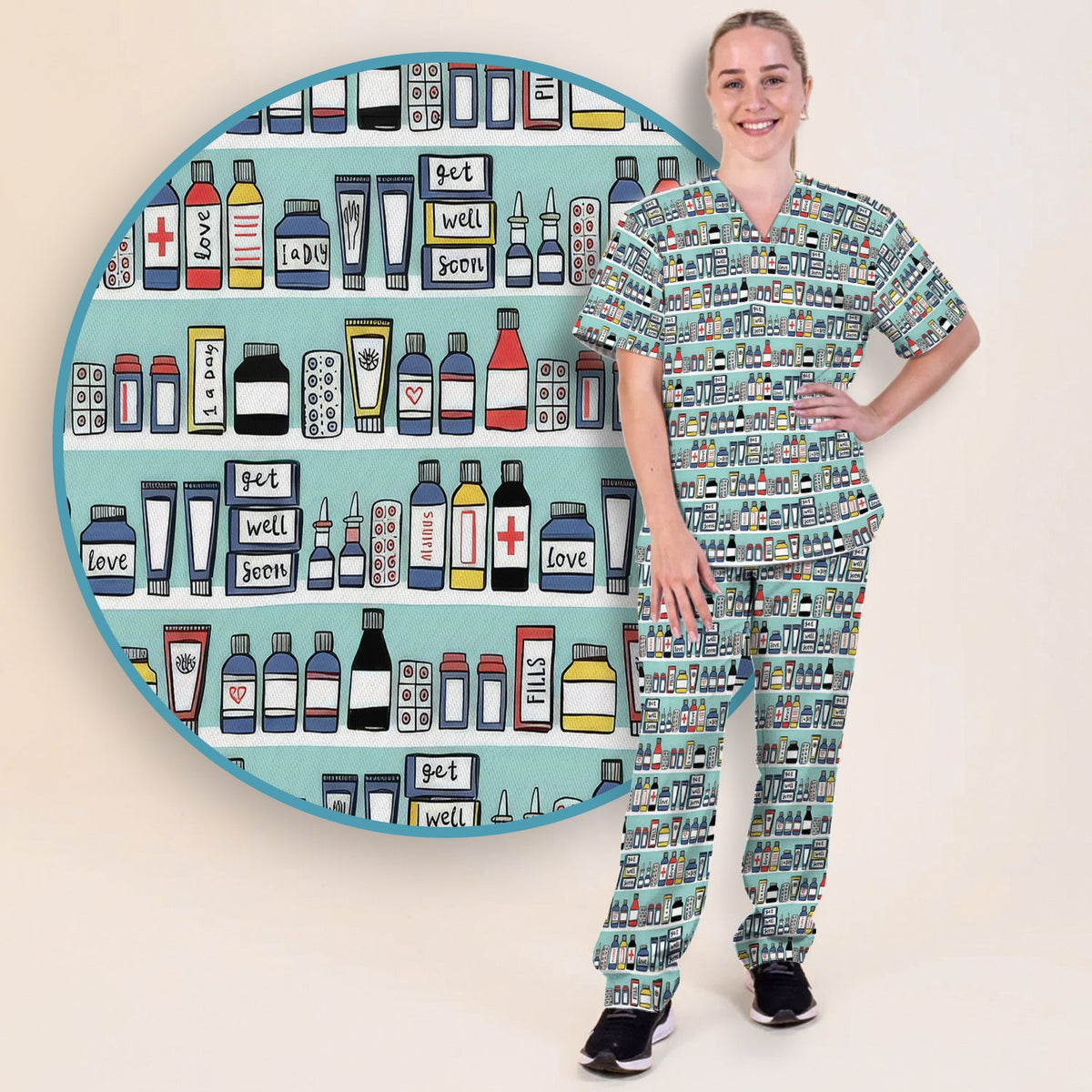 Medicine Bottle Pharmacy Pills Nurse Scrub Set