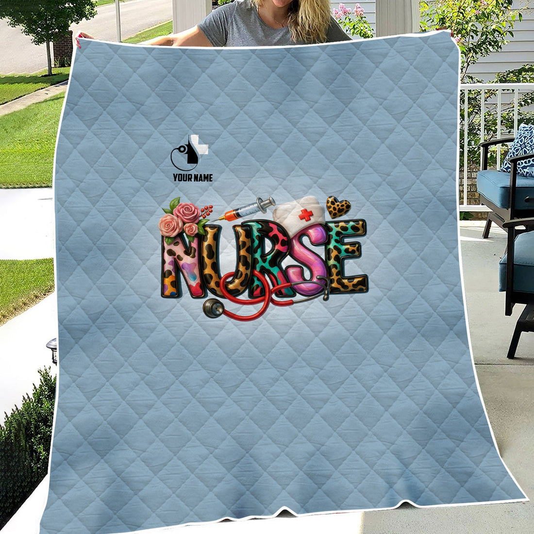 Personalized Colorful Letters Stethoscope Nurse Blanket