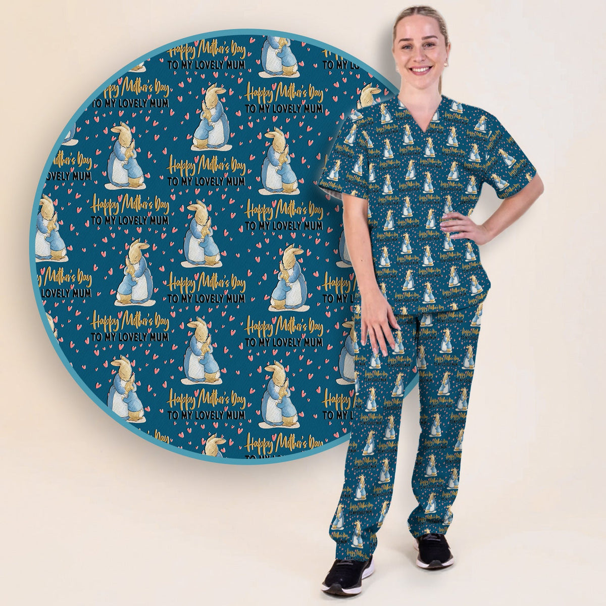 Mothers Day Bunny Love Nurse Scrub Set