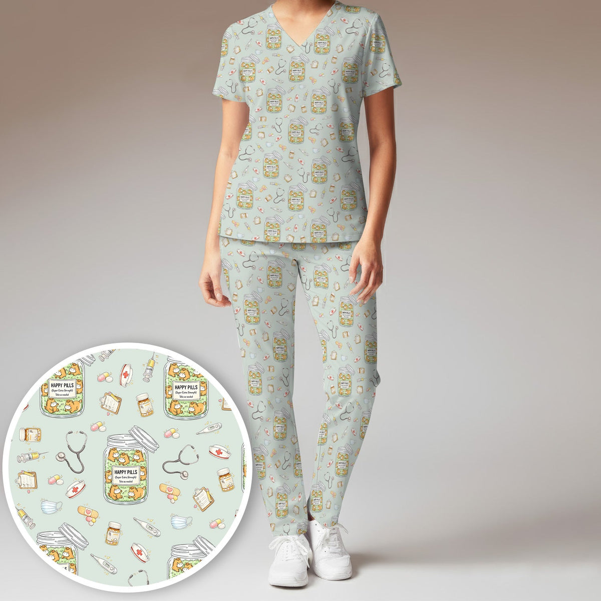 Happy Pills Horse Nurse Scrub Set