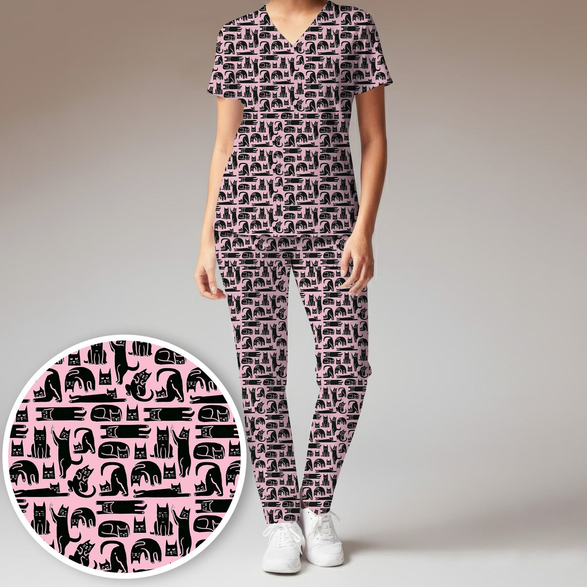 Funny Cat Poses Nurse Scrub Set