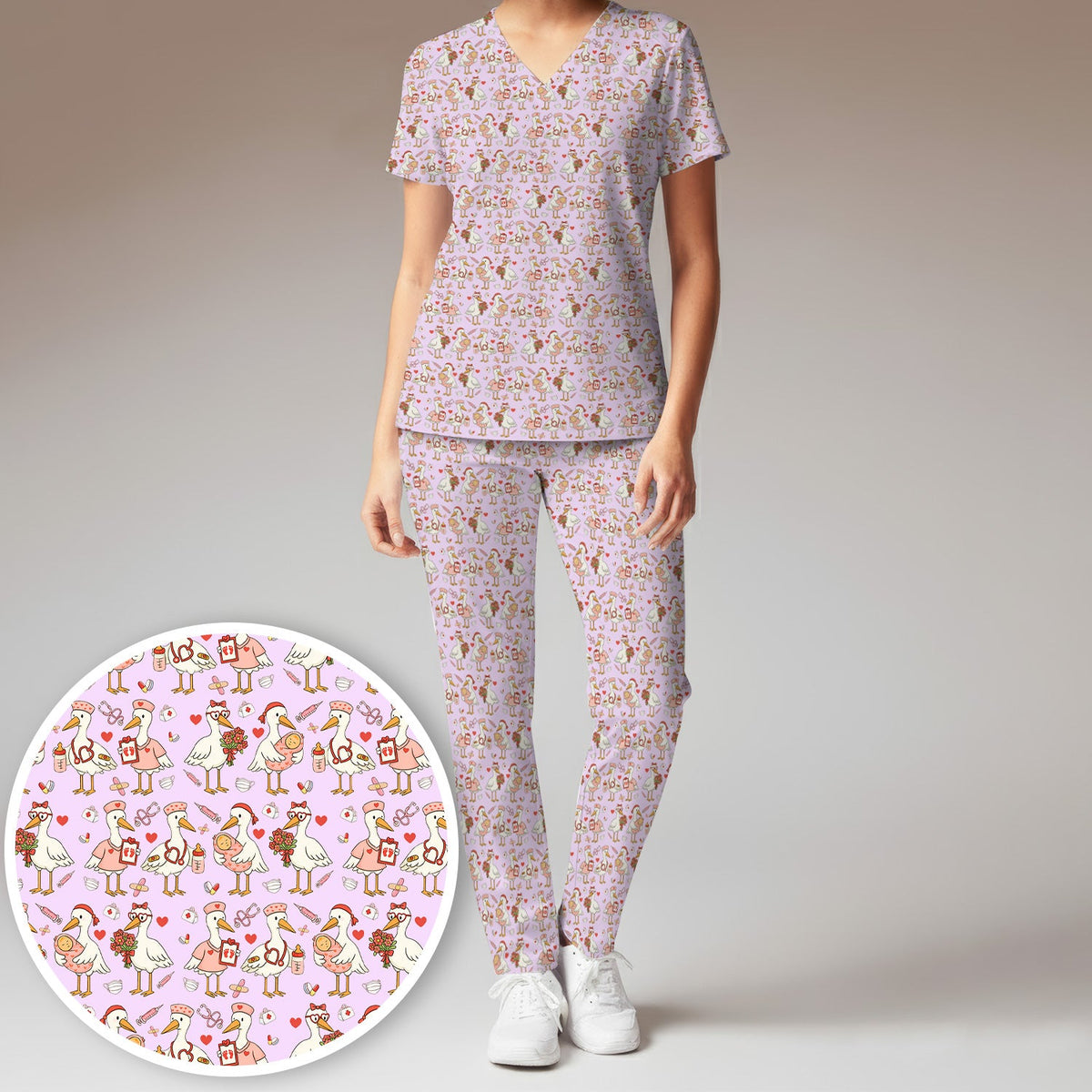Valentine Goose Nurse Scrub Set