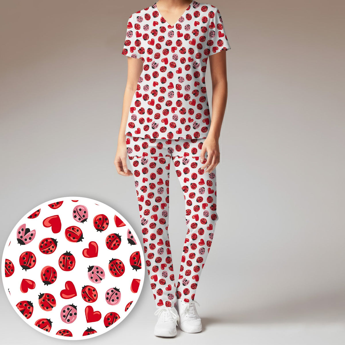 Ladybug Red Heart Nurse Scrub Set