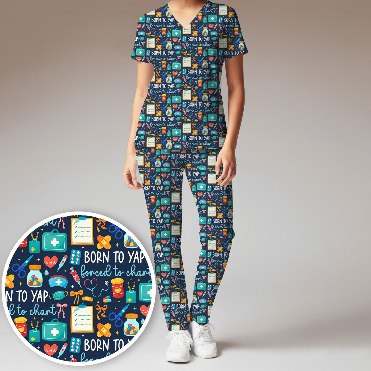 Born To Yap Medical Tools Nurse Scrub Set