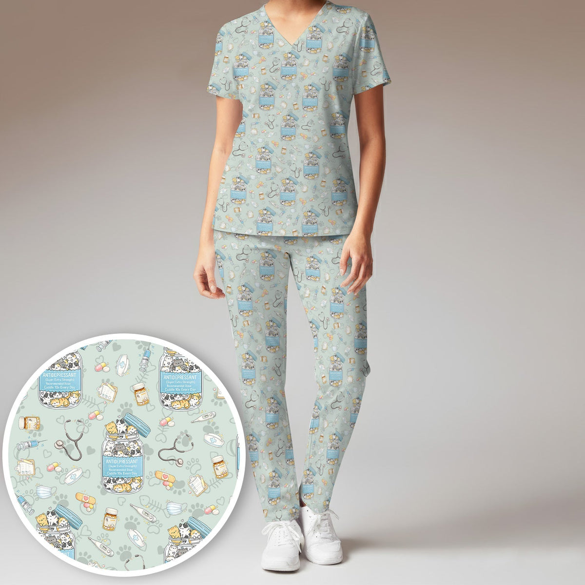 Antidepressant Cat Jar Nurse Scrub Set