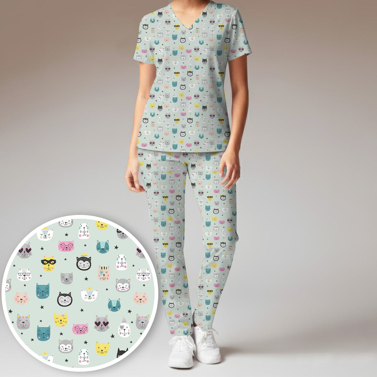 Colorful Kitty Nurse Scrub Set