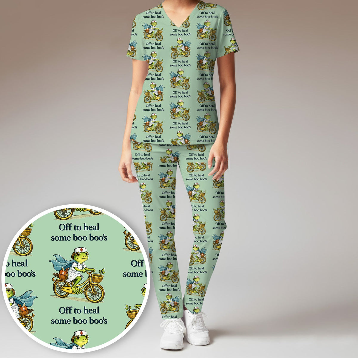 Frog Cycling Nurse Scrub Set