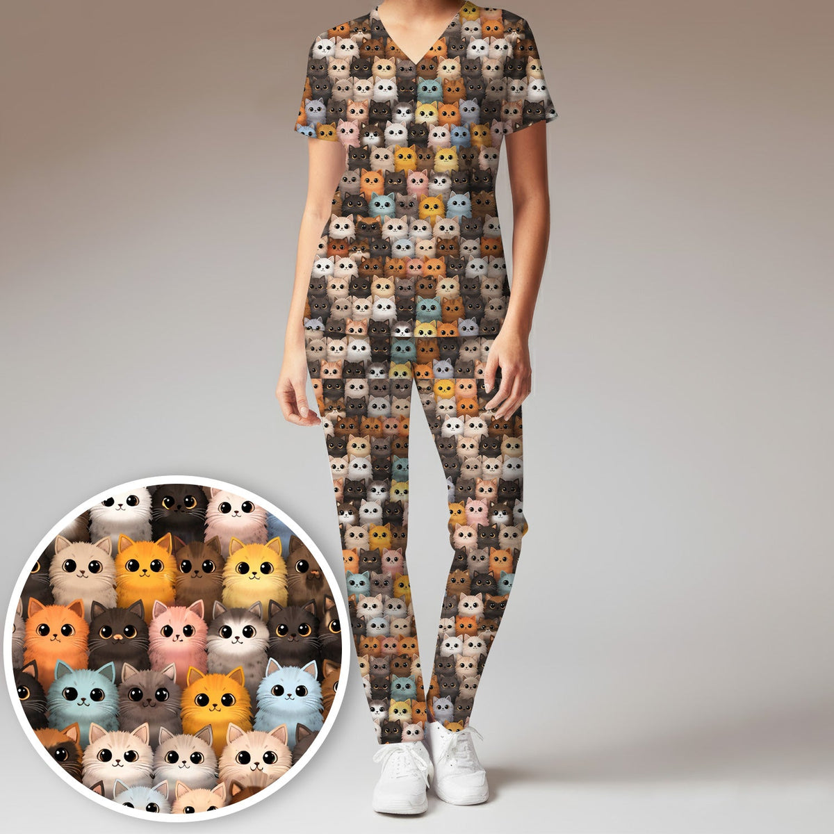 Colorful Cat Nurse Scrub Set
