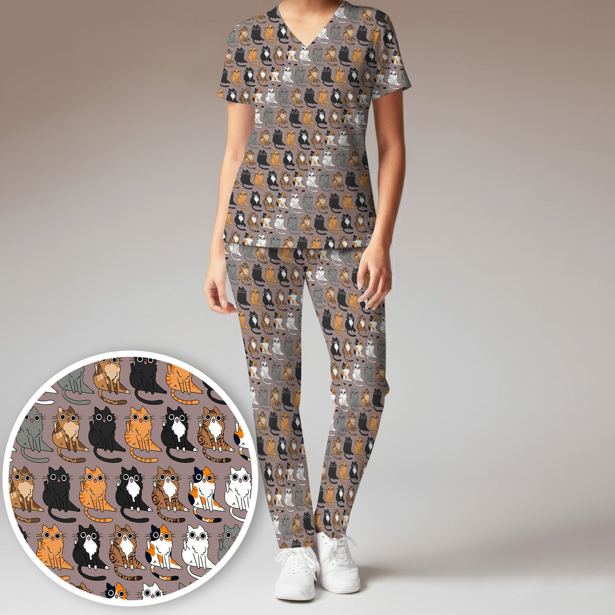 Cat Pattern Nurse Scrub Set