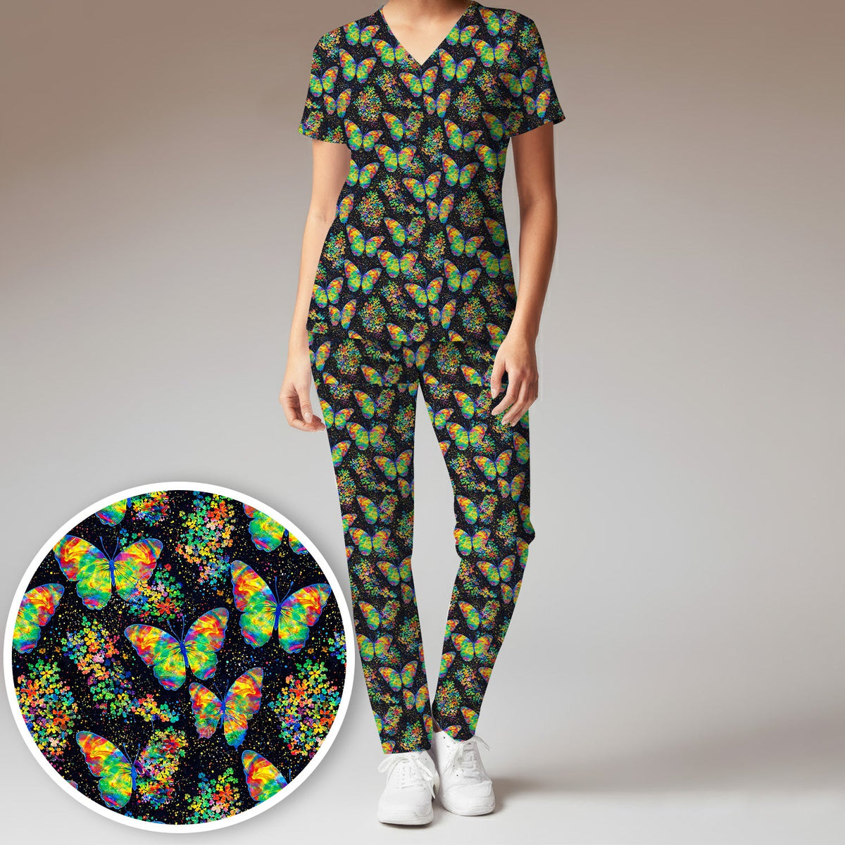 Rainbow Butterfly Galaxy Nurse Scrub Set