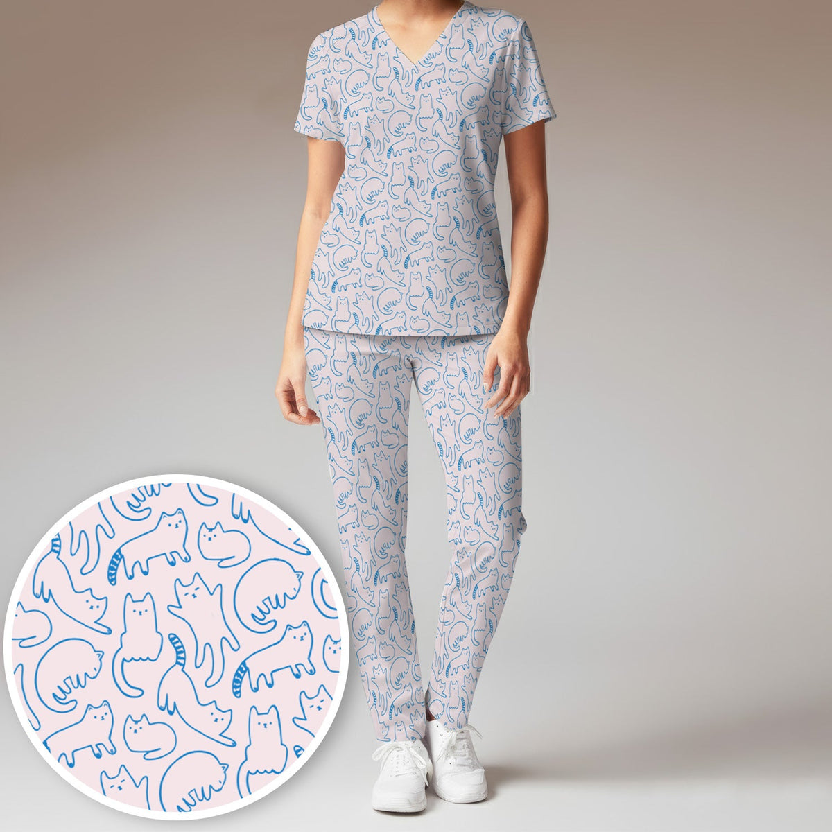 Artistic Cat Nurse Scrub Set