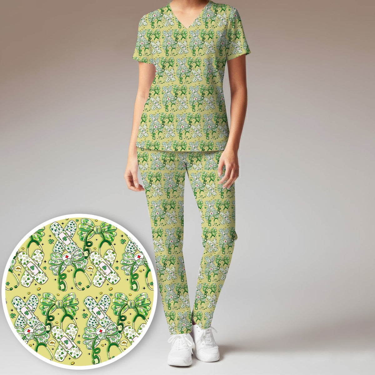 St Patrick Shamrock Stethoscope Nurse Scrub Set