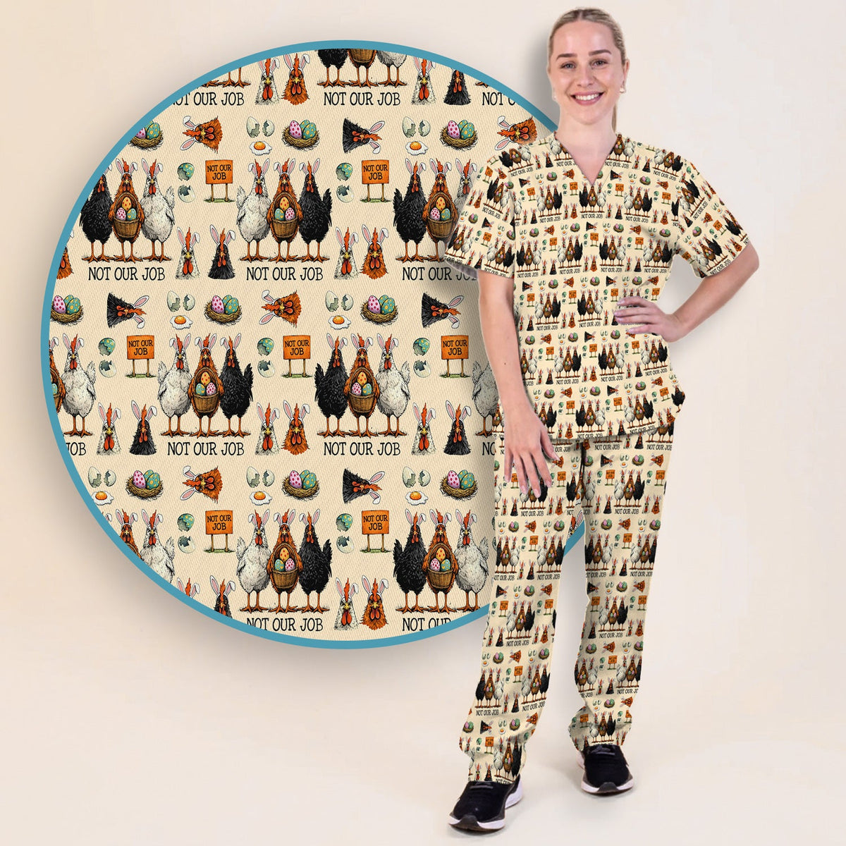 Chicken Humor Nurse Scrub Set - Easter Gift