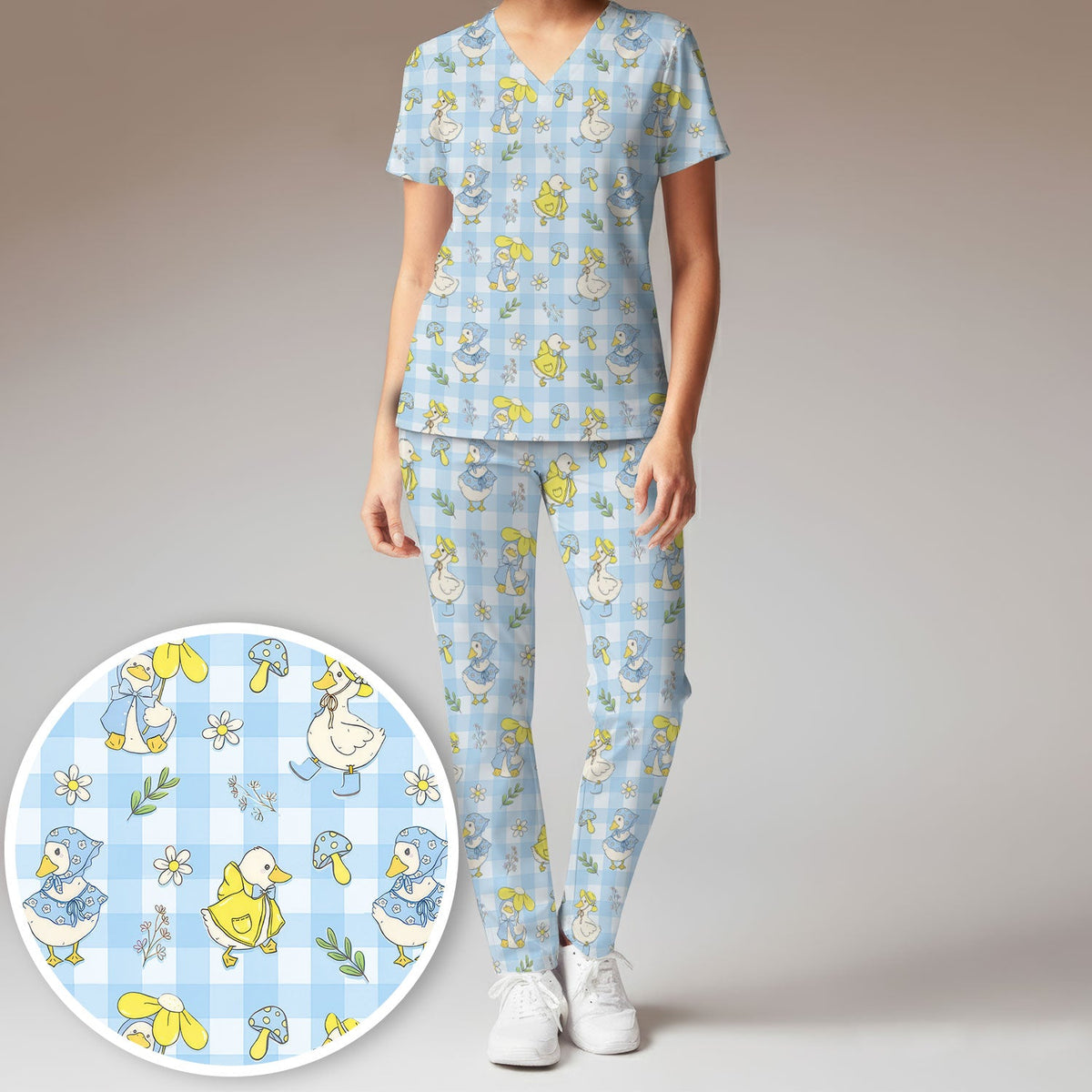 Duck Outfit Gingham Nurse Scrub Set