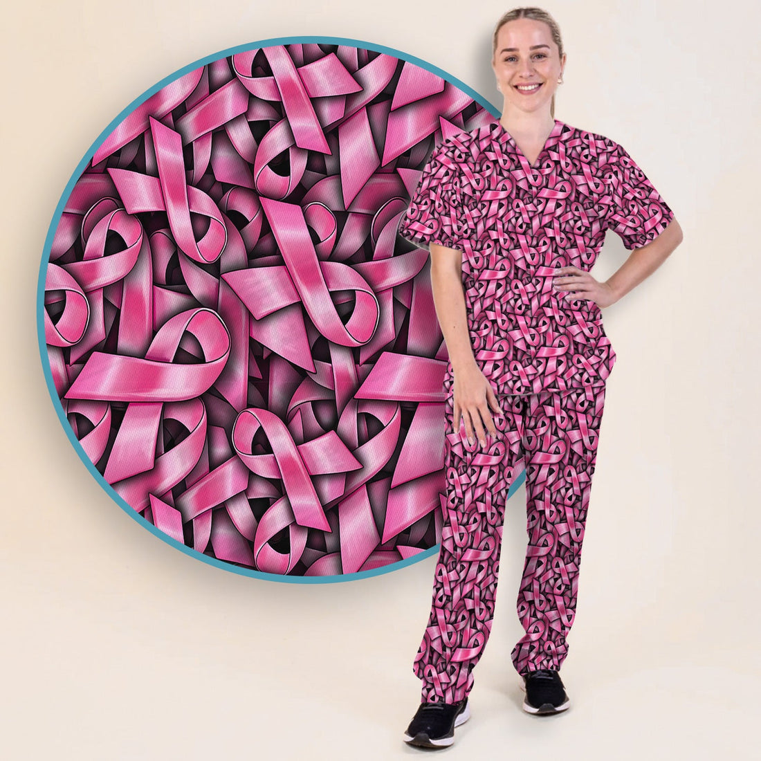 Breast Cancer Ribbon Oncology Nurse Scrub Set