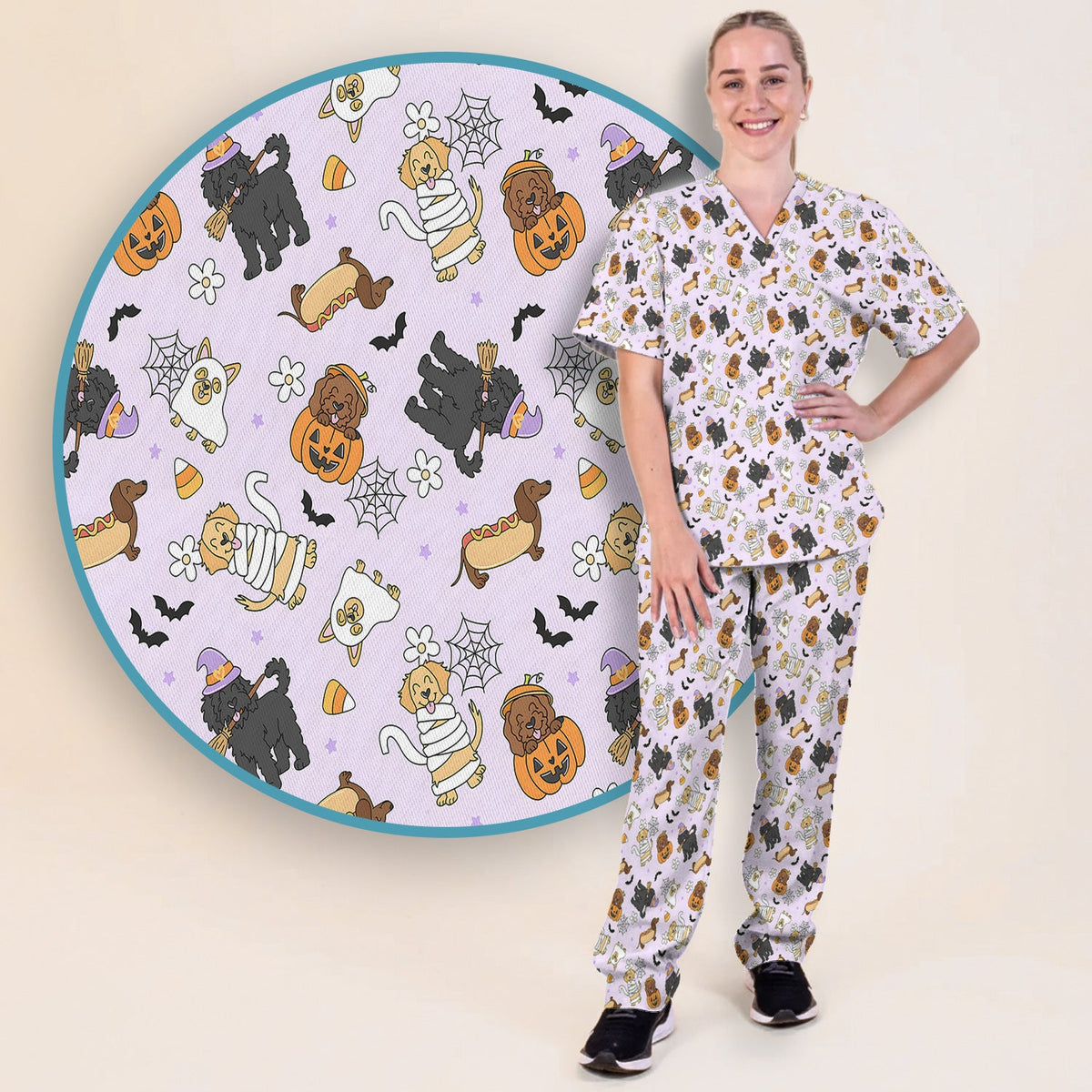 Halloween Costumed Pets Nurse Scrub Set